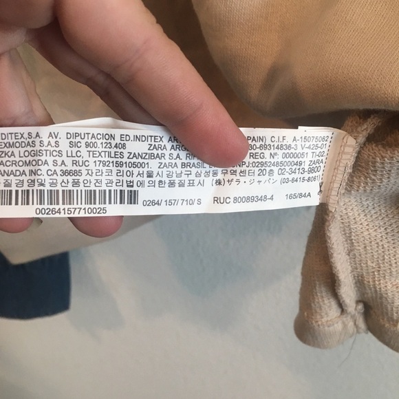 Zara two tone mixed fabric sweatshirt cream, chambray sleeves black collar small - Picture 6 of 8